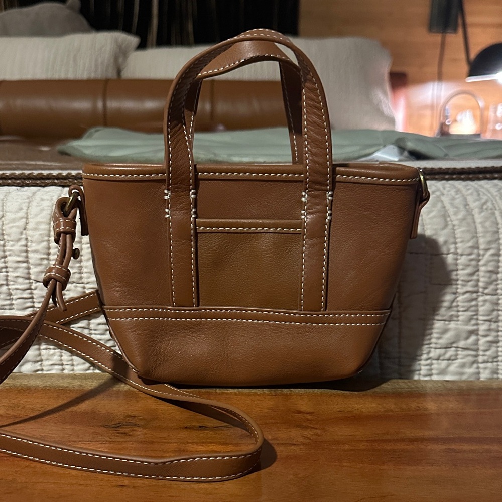 J. Crew Tan Leather Boat & Tote Mini Crossbody Bag